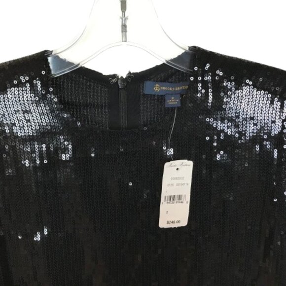NWT Brooks Brothers Womens Size 2 Black Crew Neck Full Sequin Shift Dress NEW - Picture 2 of 3